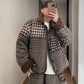 千鳥格子柄リバーシブルボアジャケット M040
