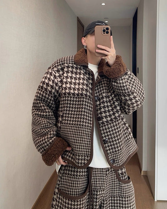 千鳥格子柄リバーシブルボアジャケット M040