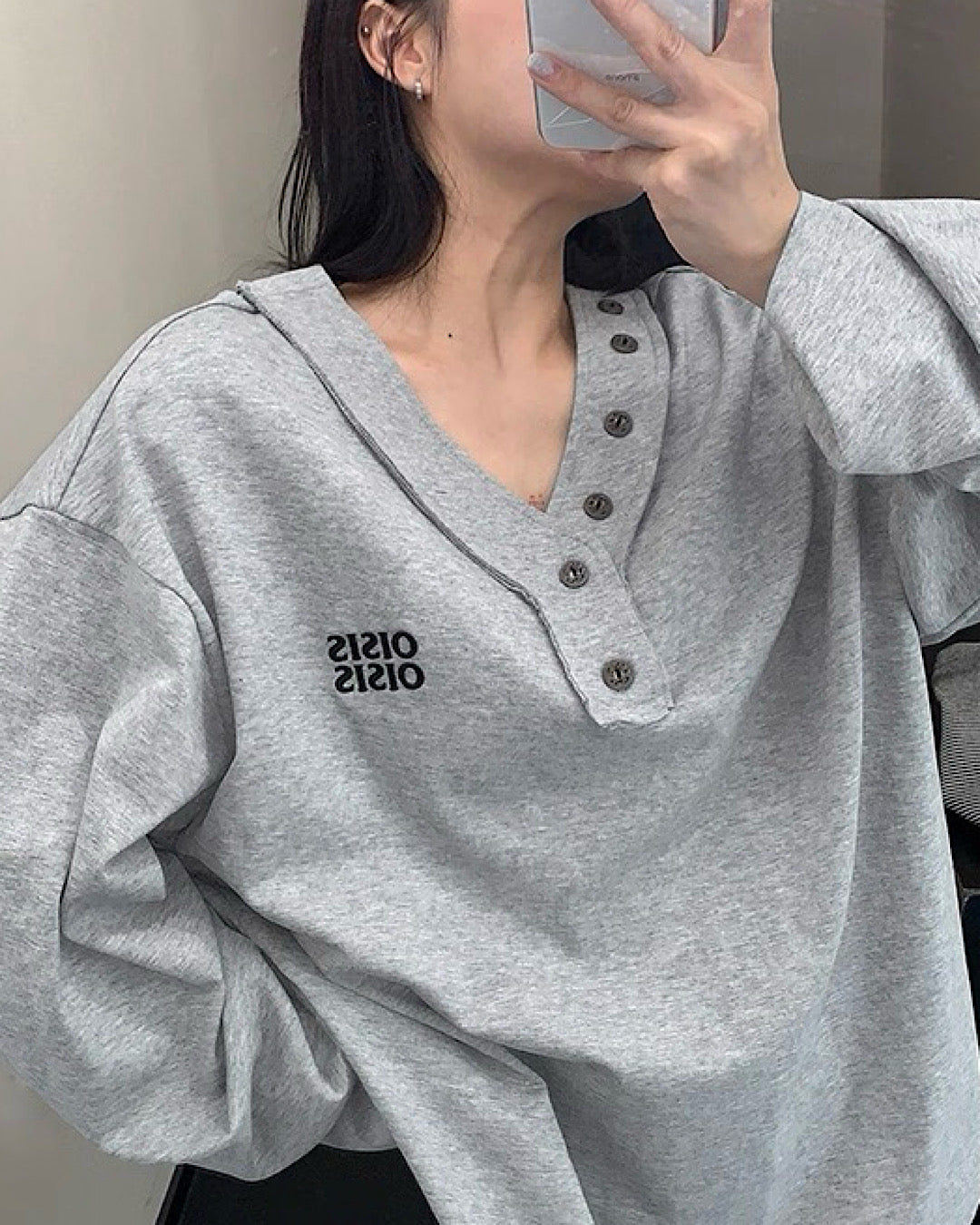 vネックボタンデザインロンT SL725