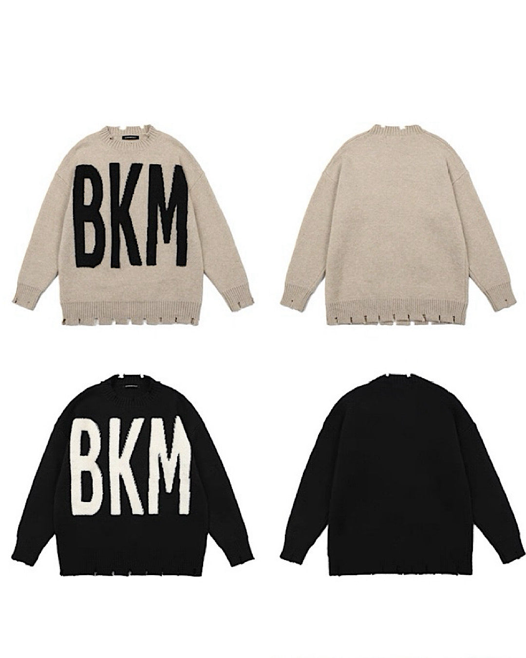 "BKM"ダメージデザインニットプルオーバー M001