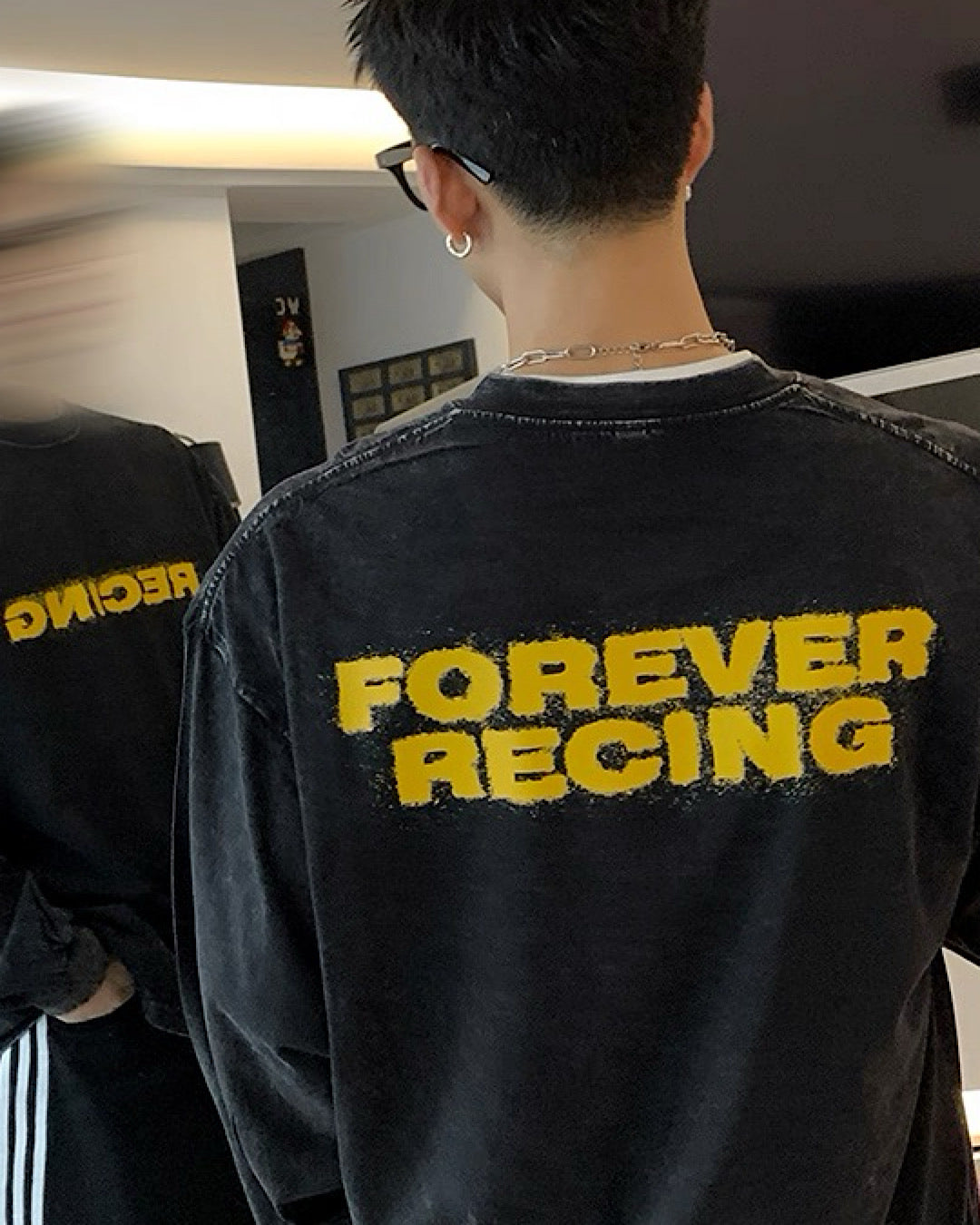 ロゴプリントウォッシュ加工ロングTシャツ M006