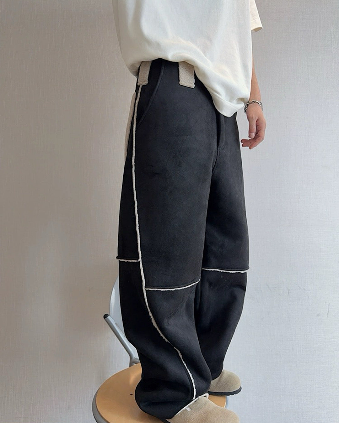 裏ボアパイピングワイドパンツ M034