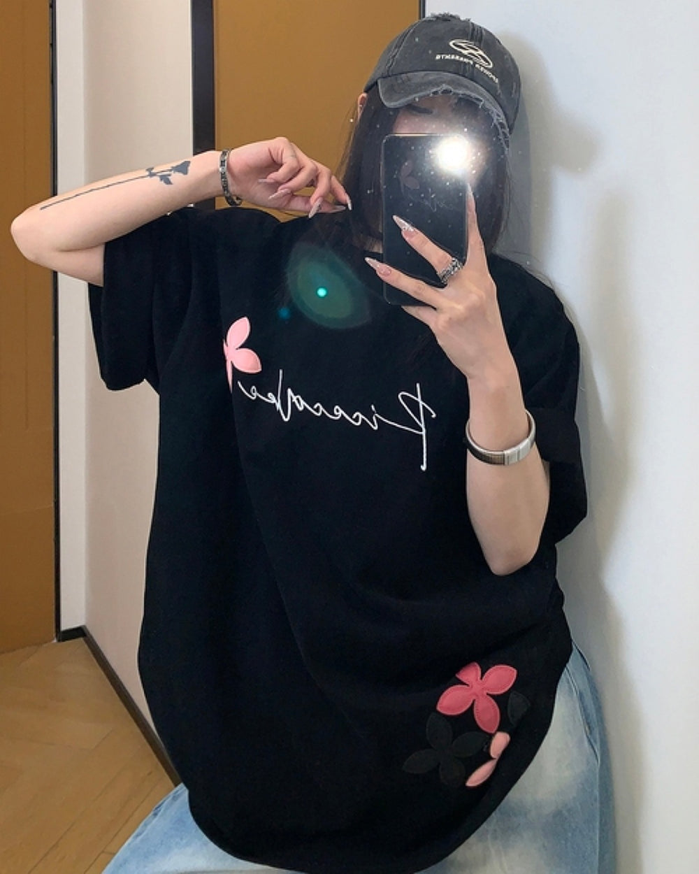フラワーパッチTシャツ SL560