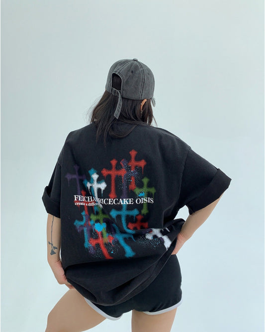 クロスプリントTシャツSL591