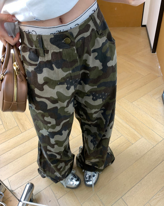 カモフラージュ柄ワイドパンツ SL612