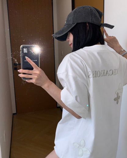 ハーフジップフラワーデザインTシャツ SL611
