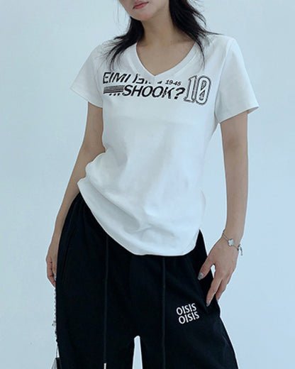 VネックプリントTシャツ SL669