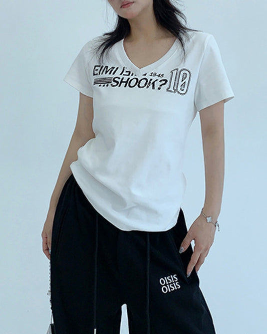 VネックプリントTシャツ SL669