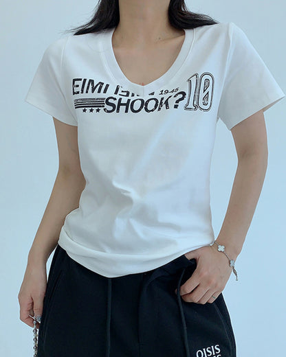 VネックプリントTシャツ SL669