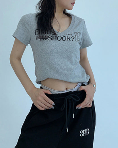 VネックプリントTシャツ SL669
