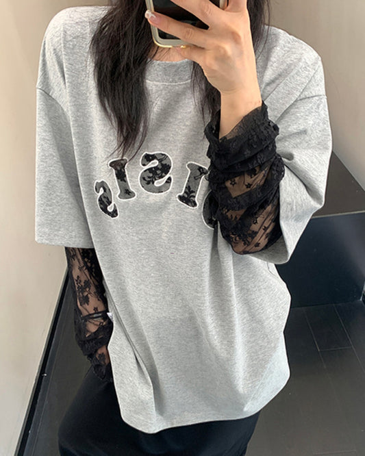 レーススリーブロゴTシャツ　SL670