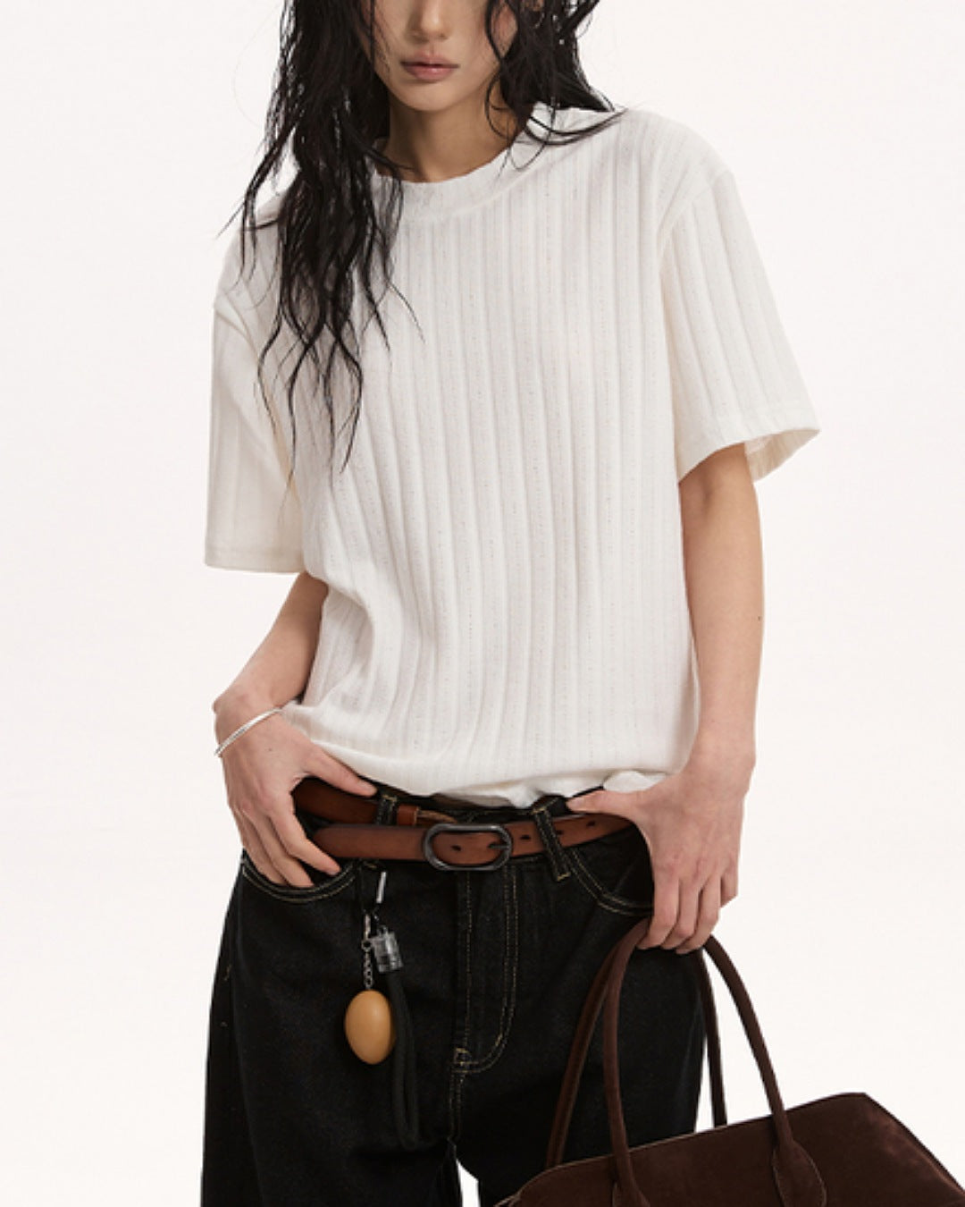 リブデザインカットソー SL698