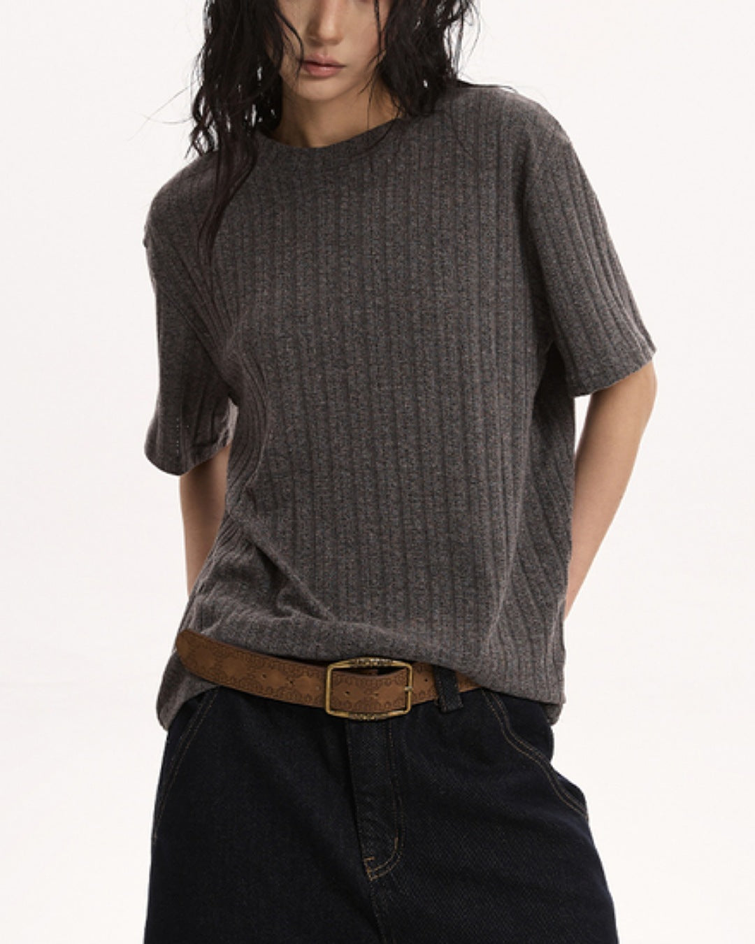 リブデザインカットソー SL698