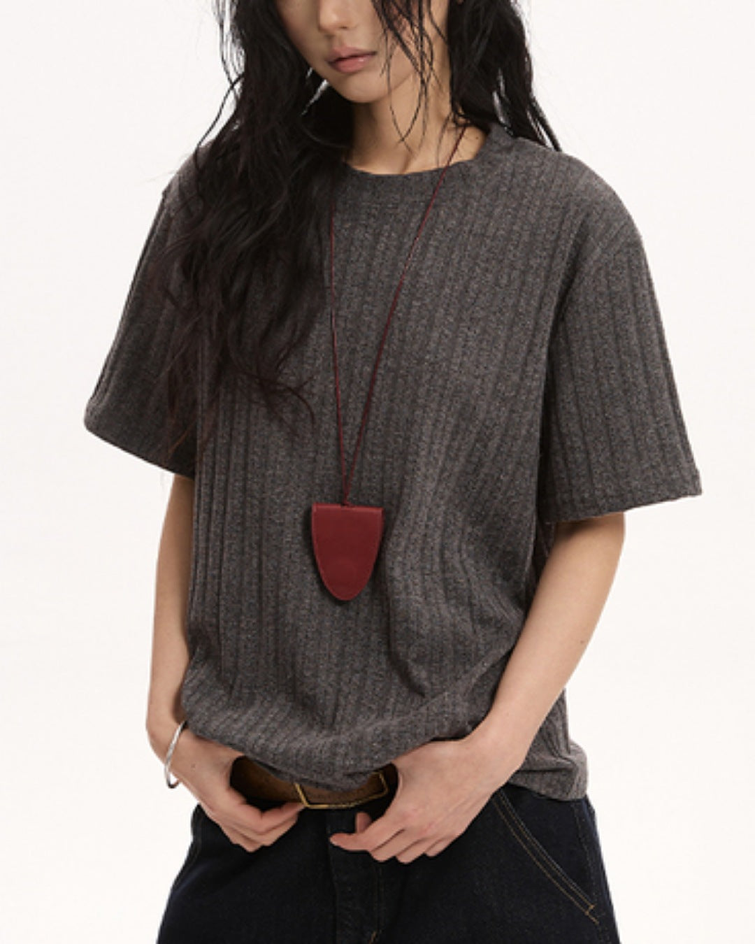 リブデザインカットソー SL698