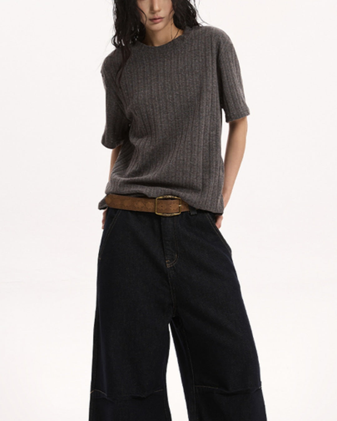 リブデザインカットソー SL698