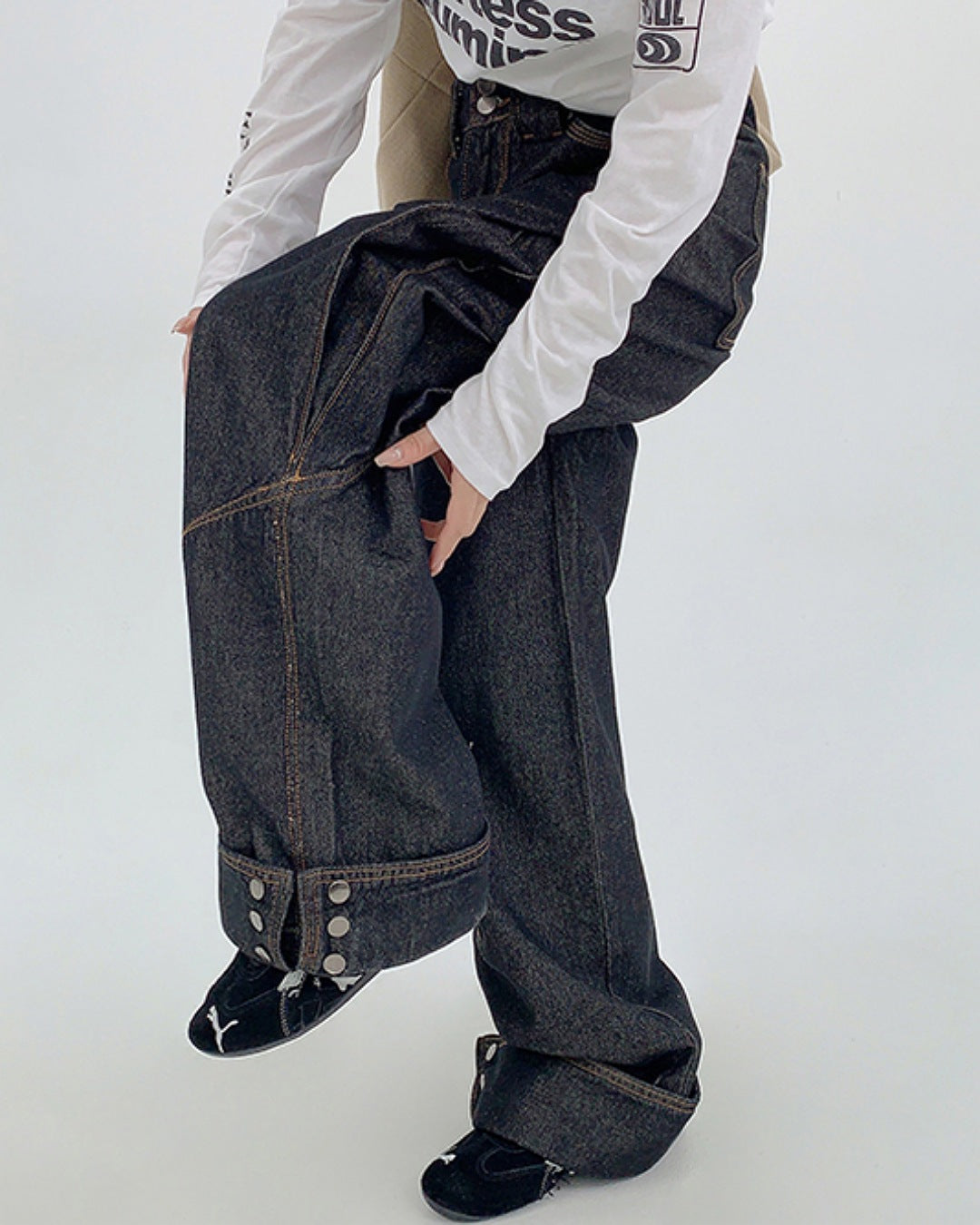 ボタンヘムデニムパンツ SL769