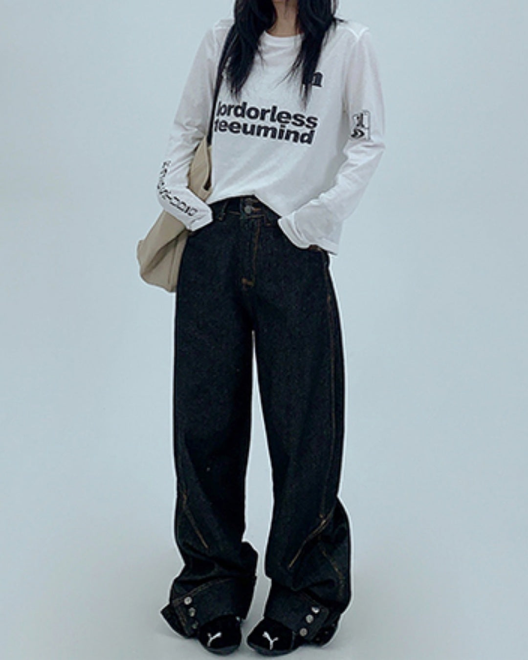 ボタンヘムデニムパンツ SL769