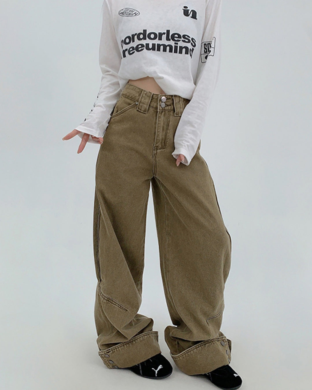 ボタンヘムデニムパンツ SL769