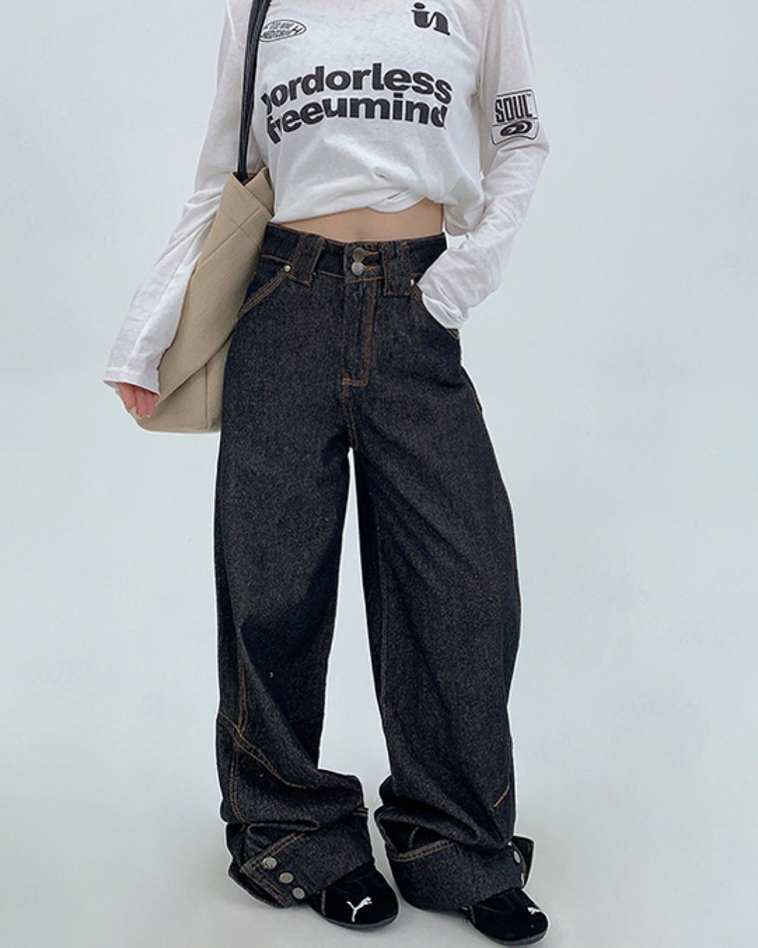ボタンヘムデニムパンツ SL769
