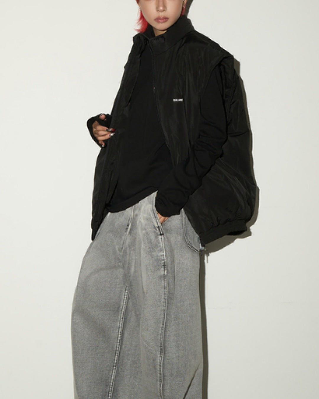 スタンドカラーバックプリントベスト SL773