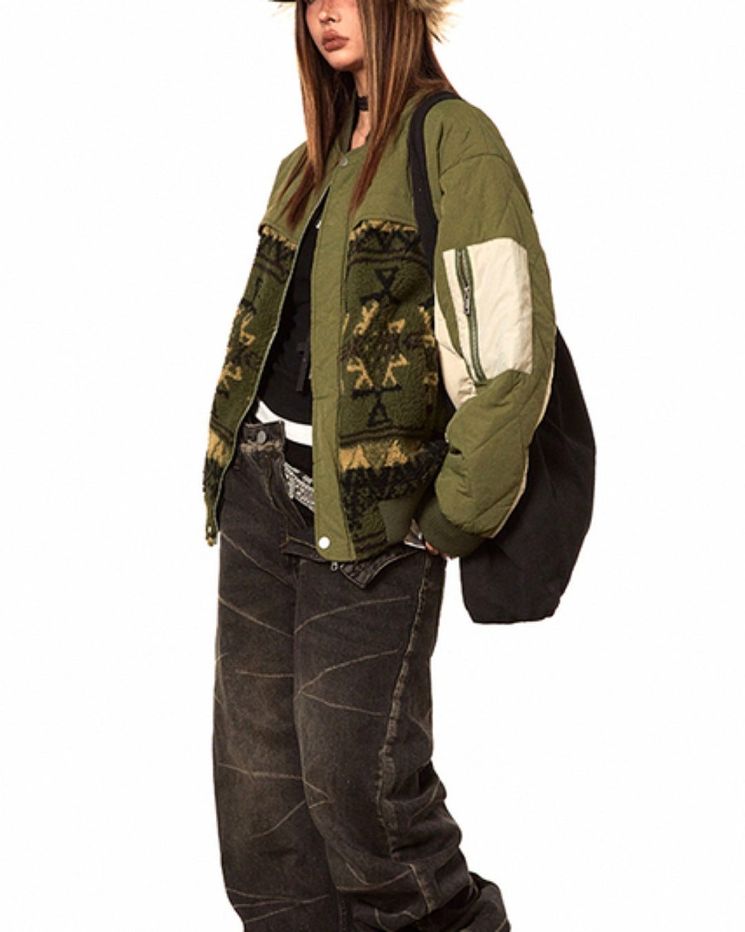 ネイティブ柄異素材ブルゾン SL774