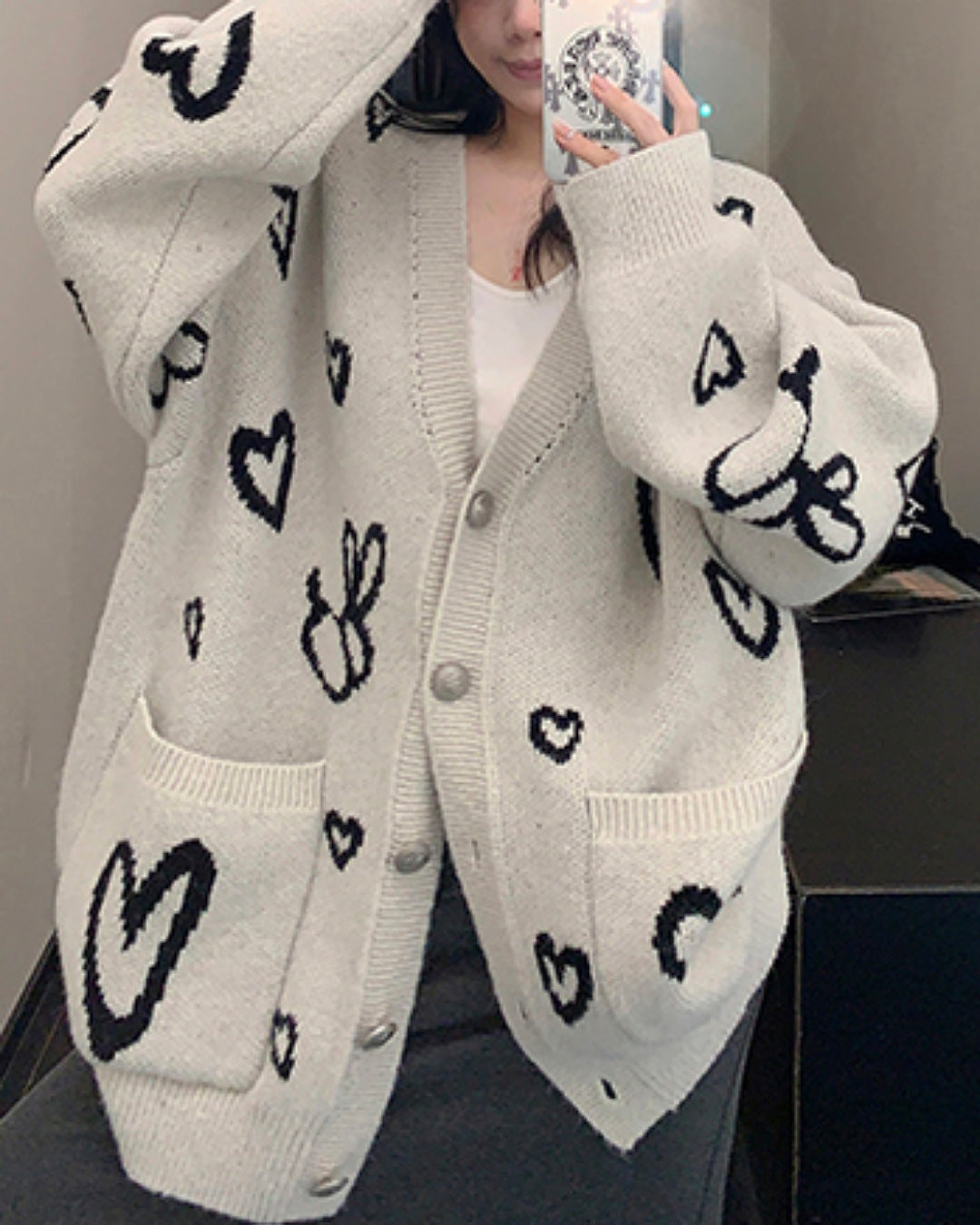 Vネックハート柄カーディガン SL779
