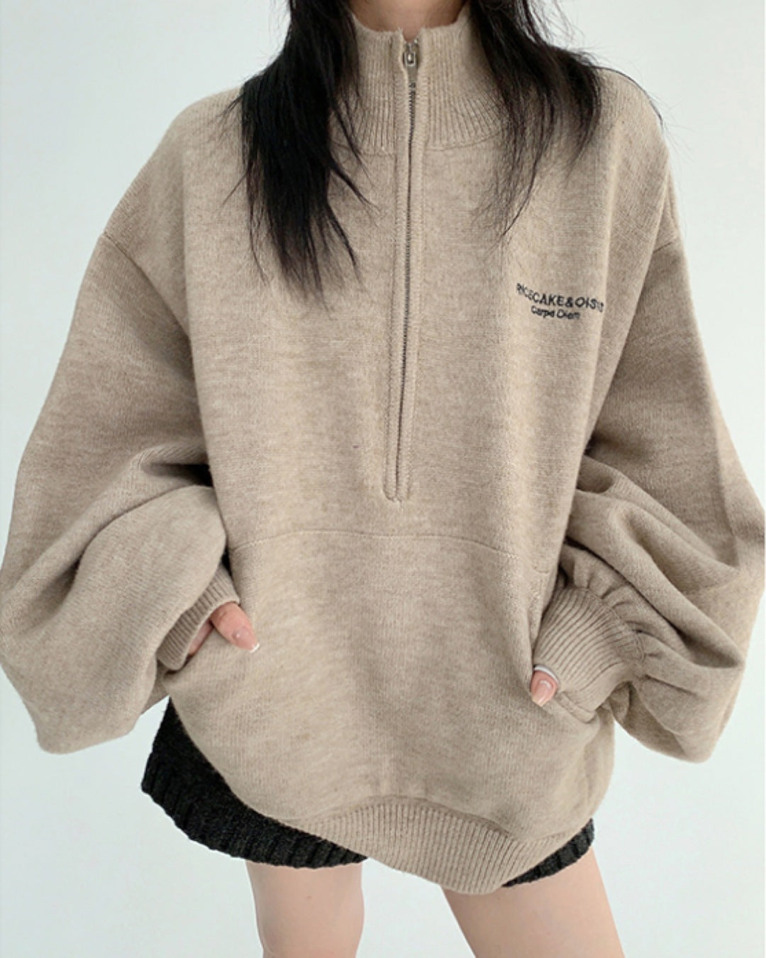 ボリュームスリーブハーフジッププルオーバー SL785