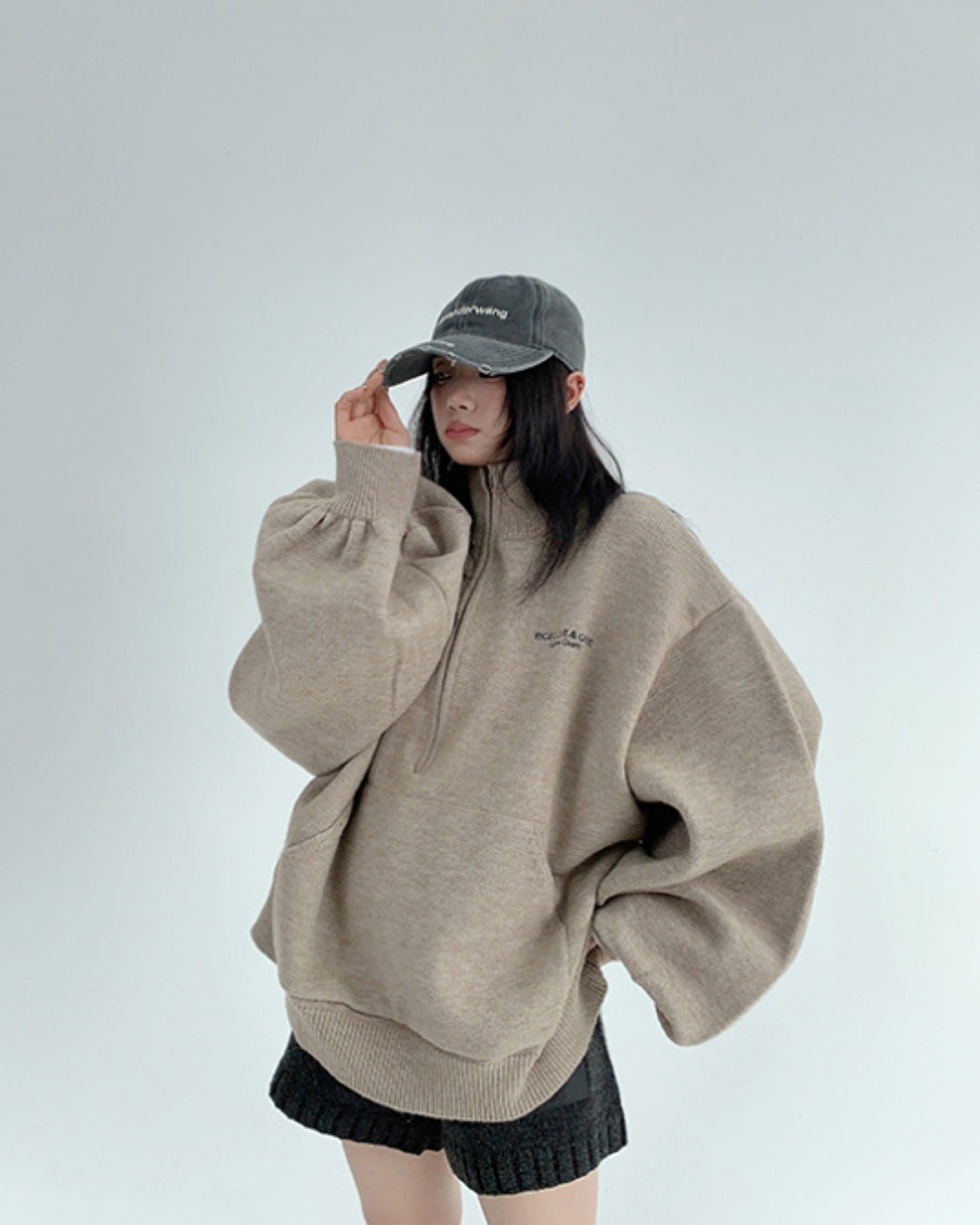 ボリュームスリーブハーフジッププルオーバー SL785