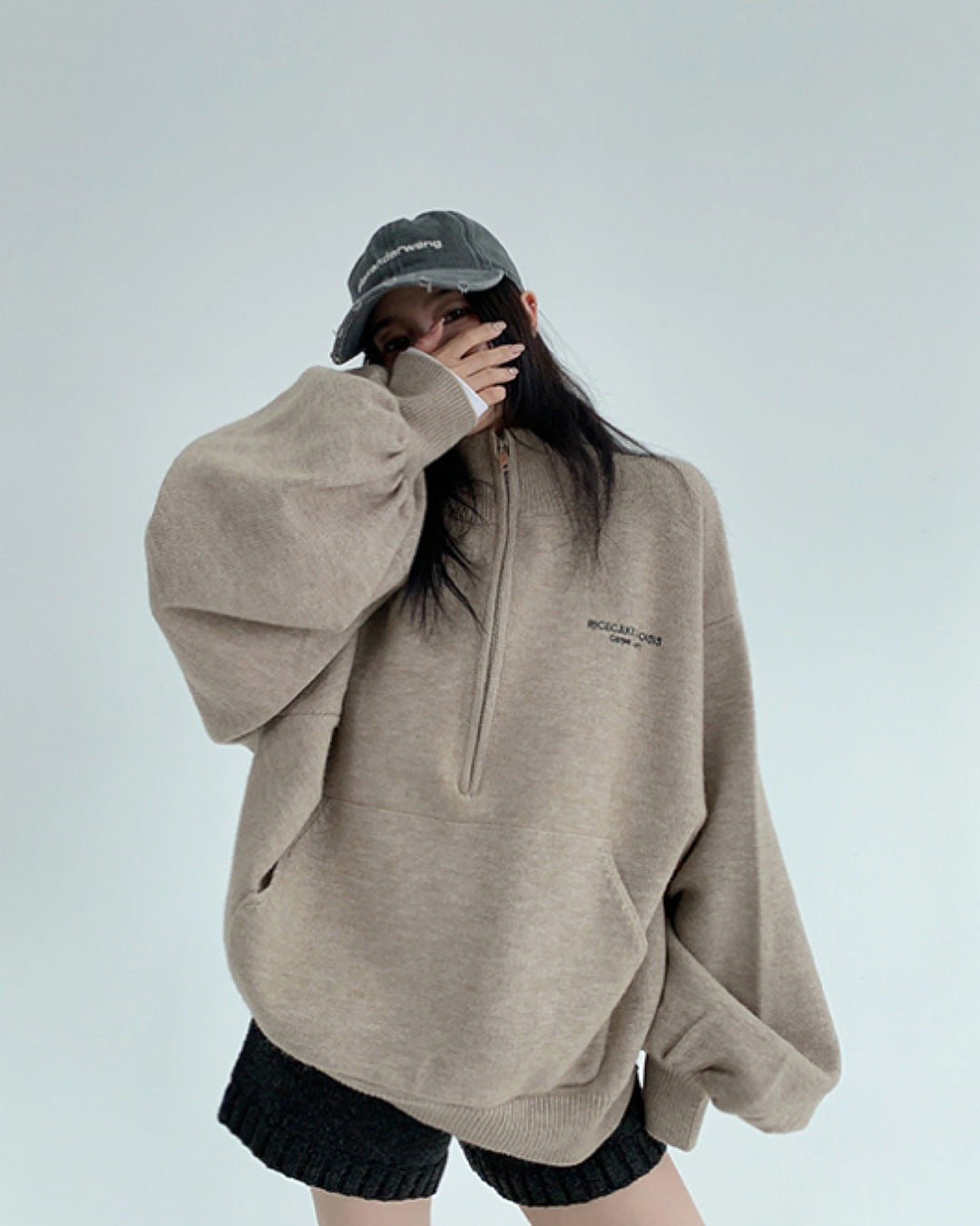 ボリュームスリーブハーフジッププルオーバー SL785