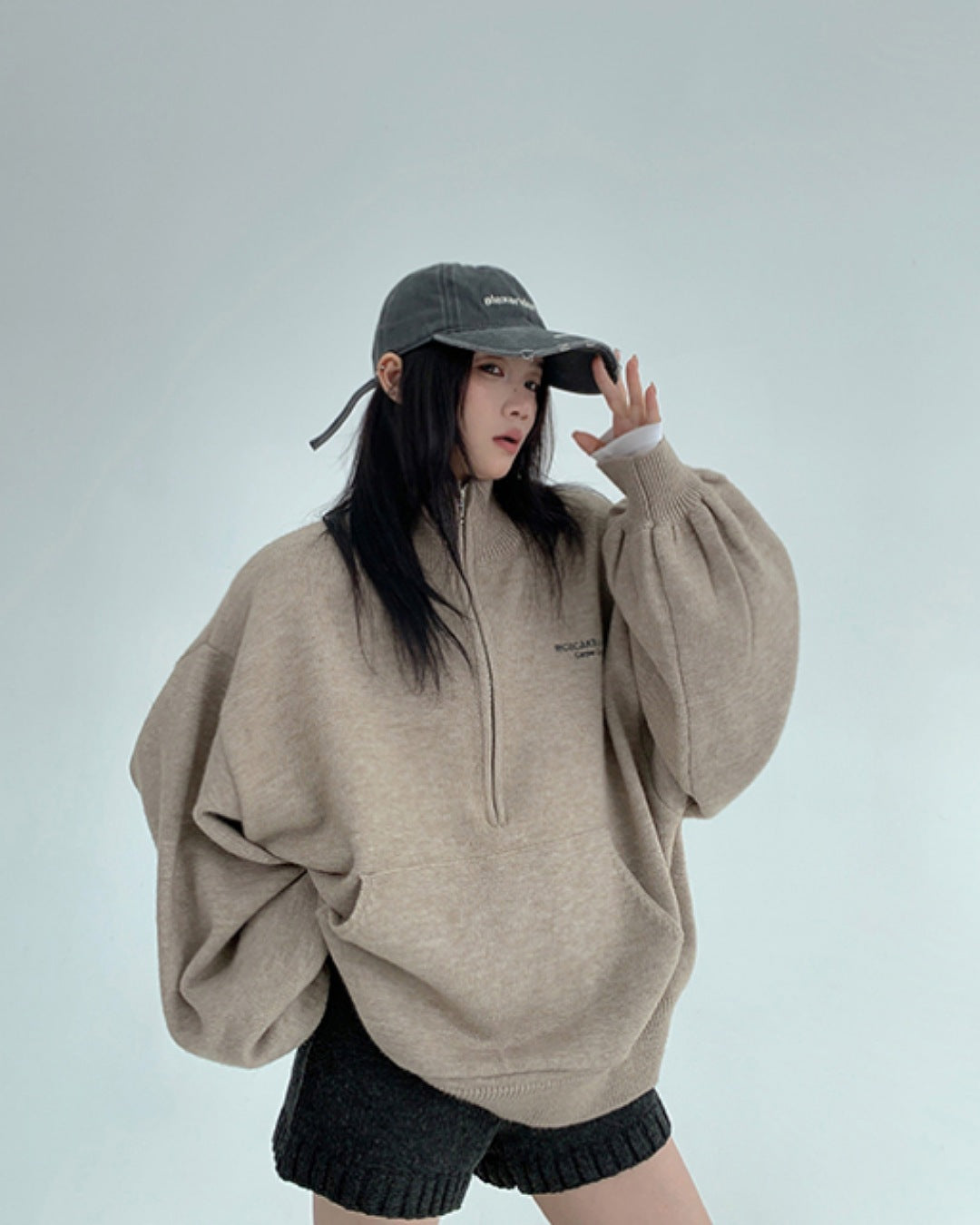 ボリュームスリーブハーフジッププルオーバー SL785