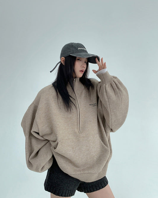 ボリュームスリーブハーフジッププルオーバー SL785