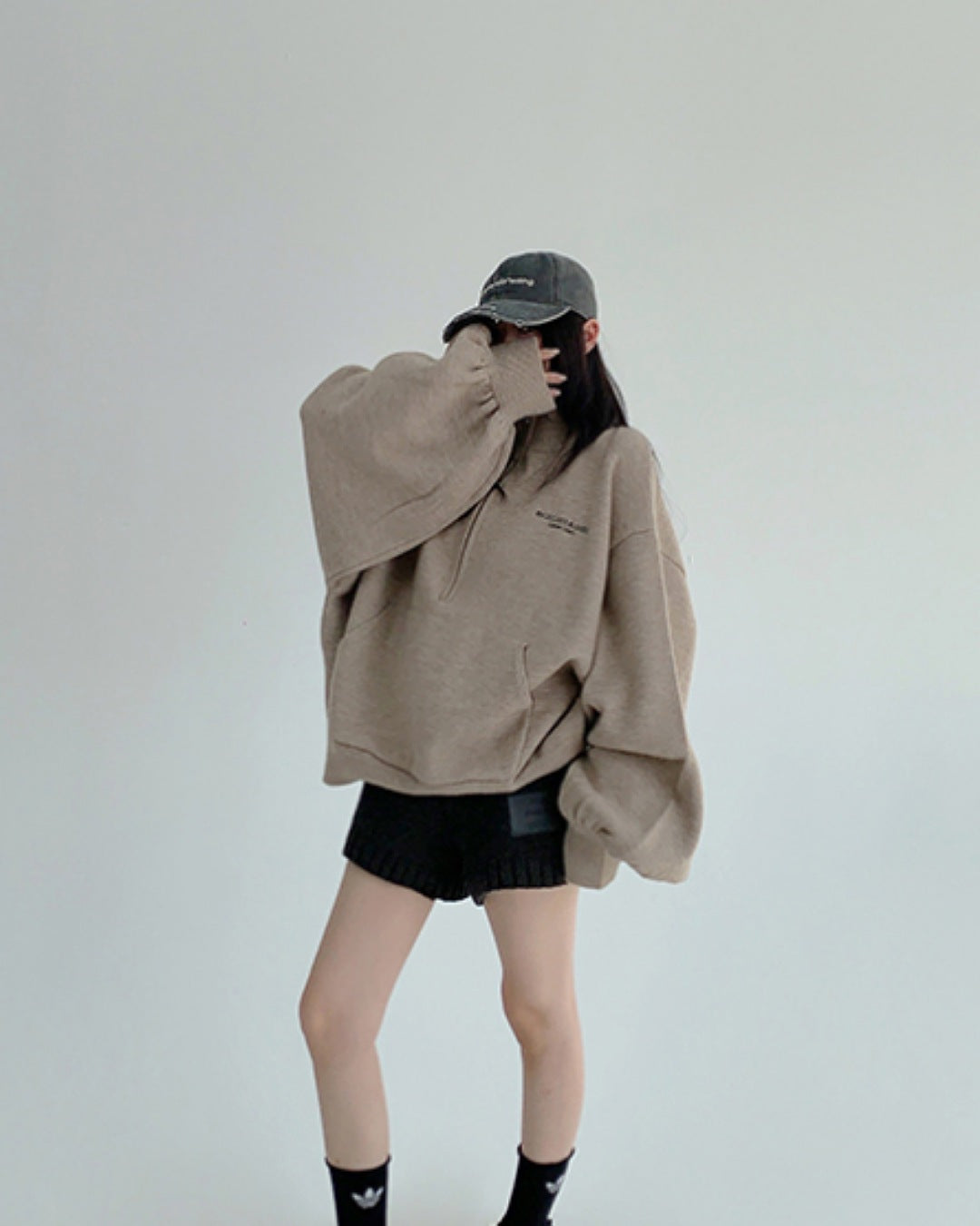 ボリュームスリーブハーフジッププルオーバー SL785