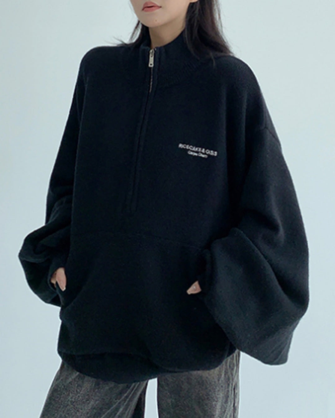 ボリュームスリーブハーフジッププルオーバー SL785