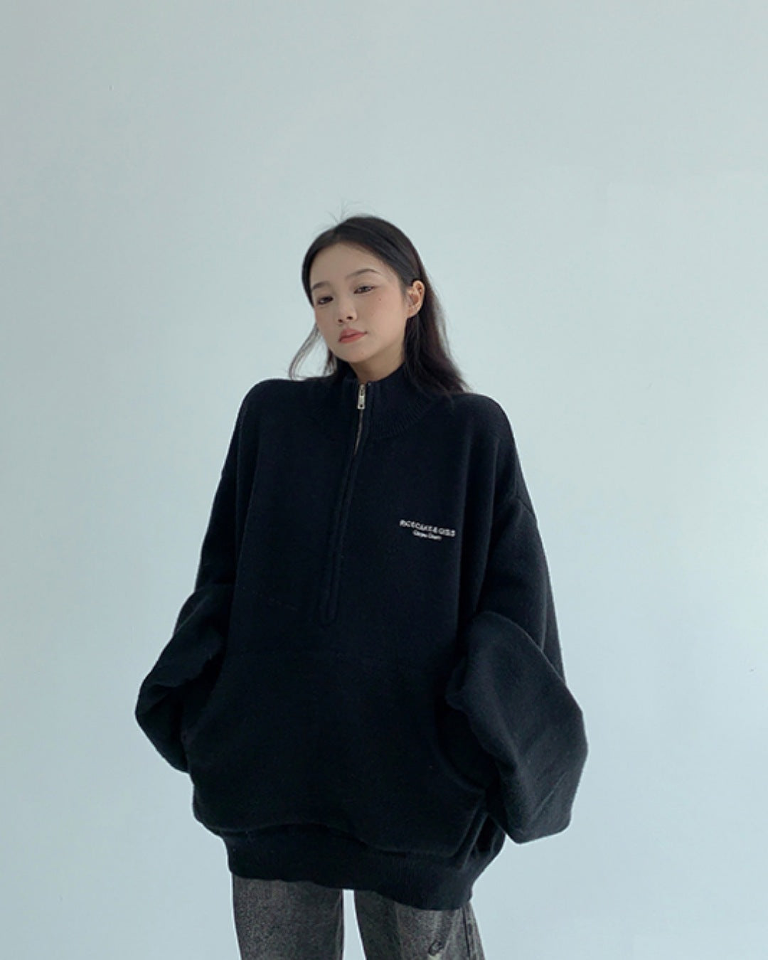 ボリュームスリーブハーフジッププルオーバー SL785