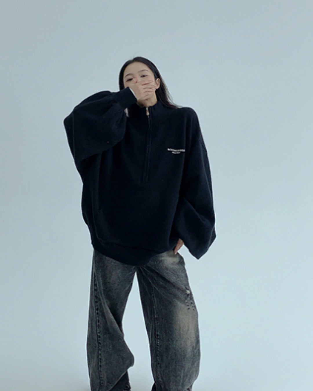 ボリュームスリーブハーフジッププルオーバー SL785