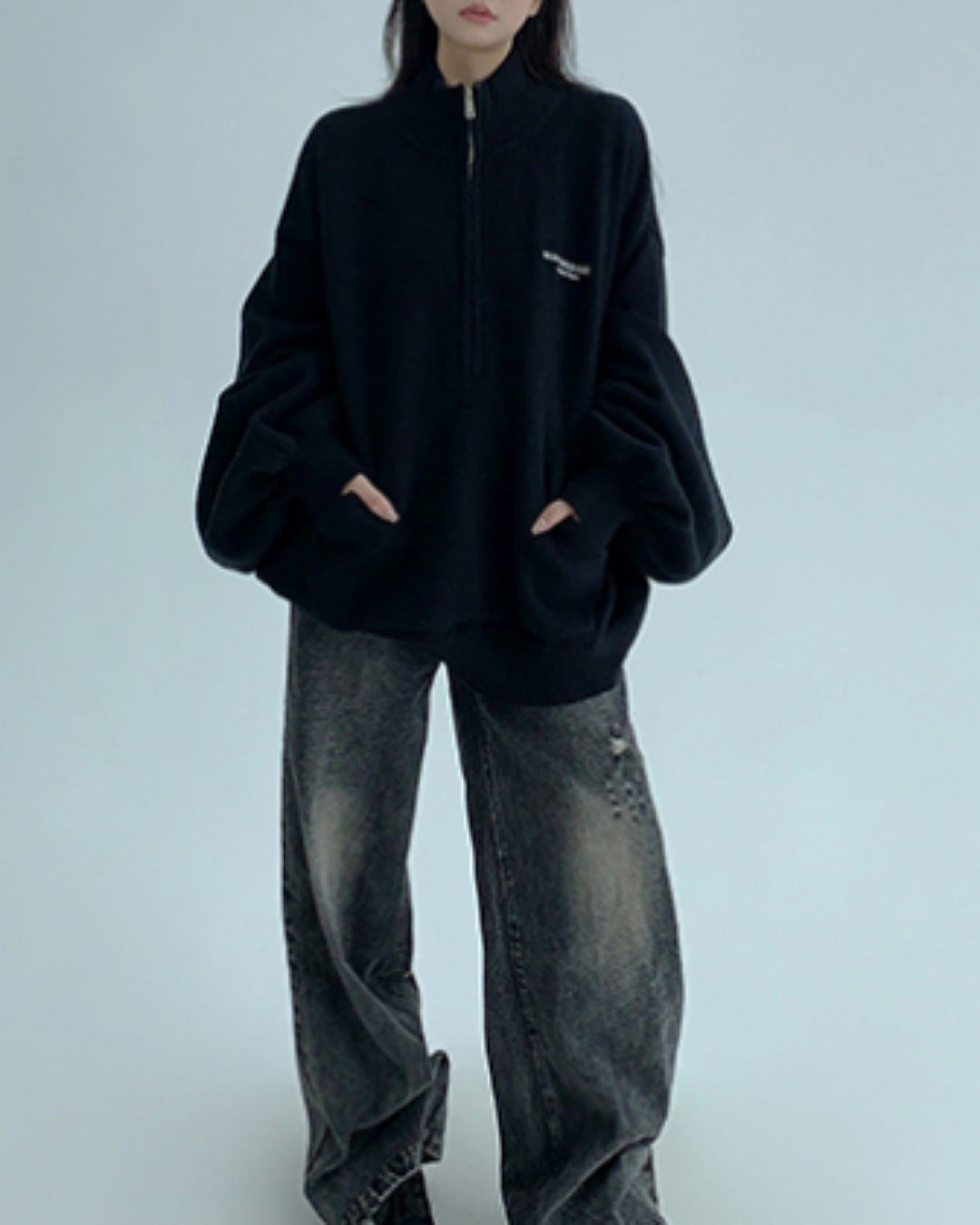 ボリュームスリーブハーフジッププルオーバー SL785