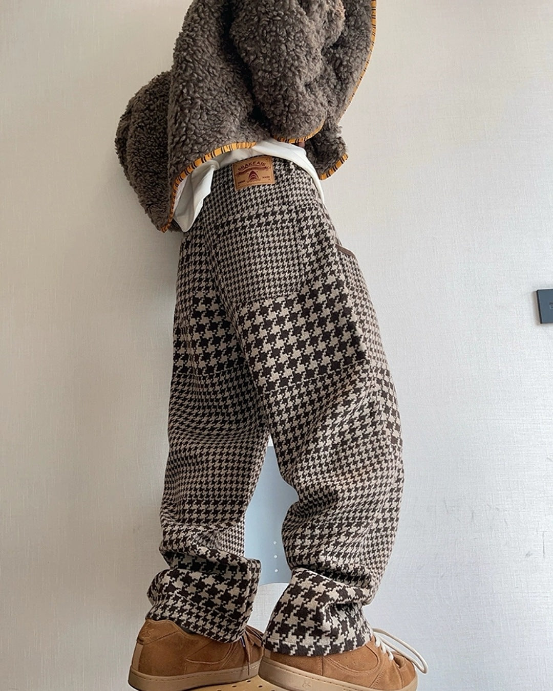 千鳥格子柄ワイドパンツ M039