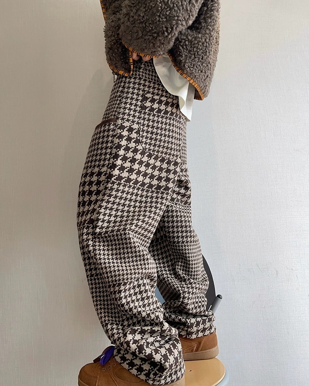 千鳥格子柄ワイドパンツ M039