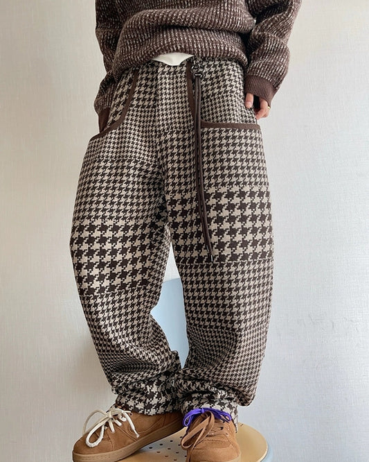 千鳥格子柄ワイドパンツ M039