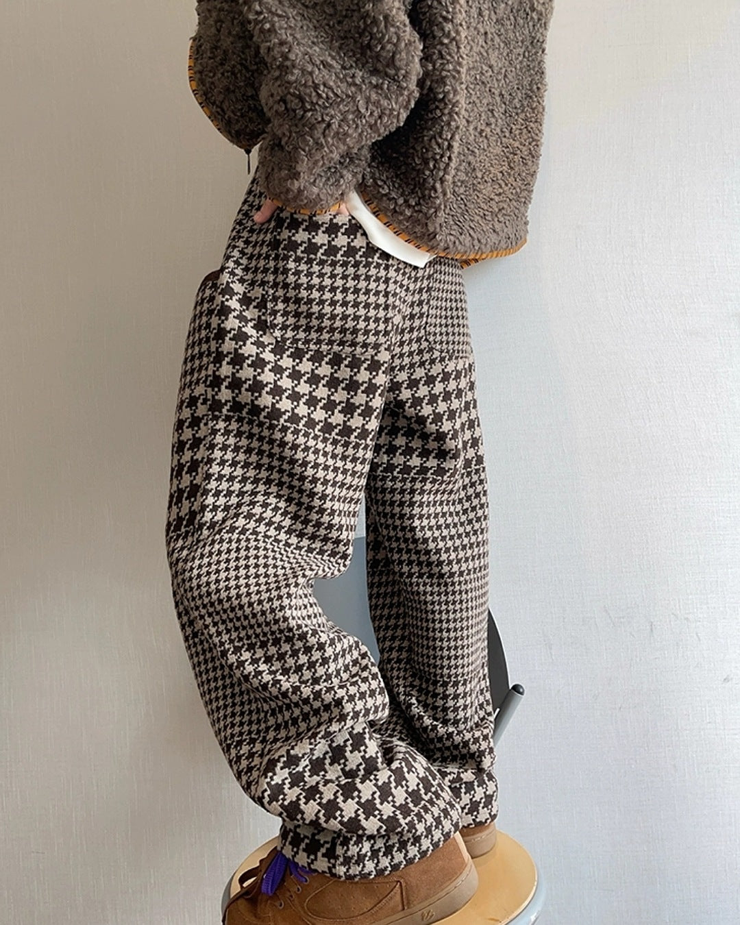 千鳥格子柄ワイドパンツ M039