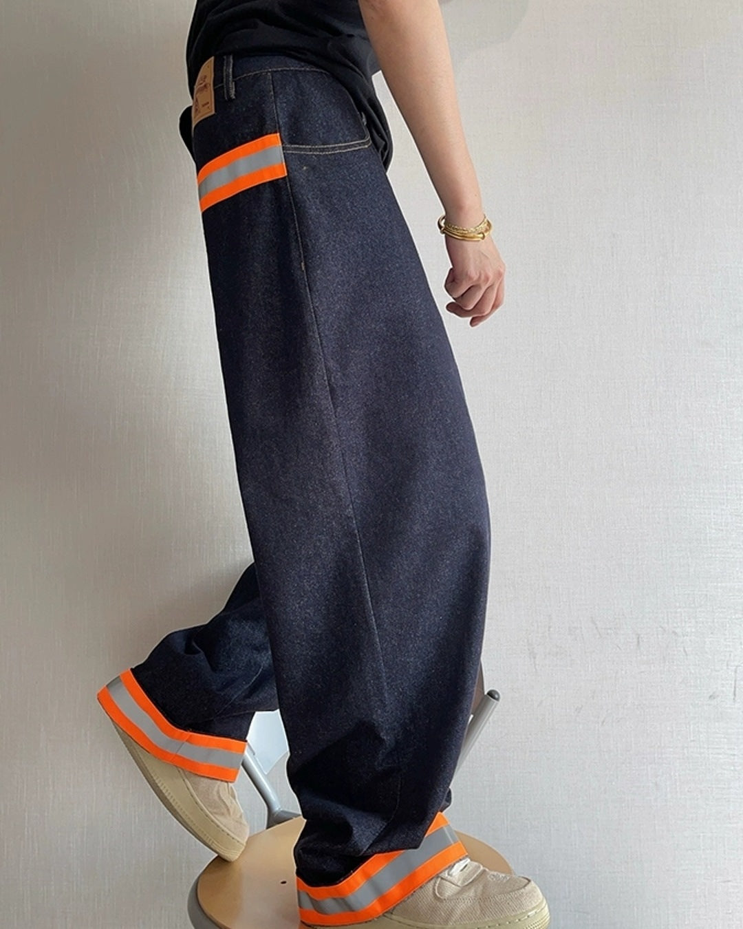 アクセントラインデニムパンツ M041