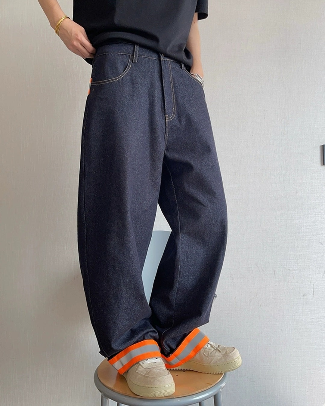 アクセントラインデニムパンツ M041