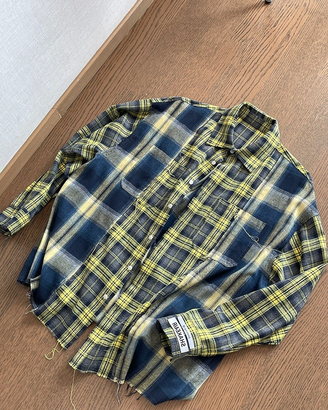 カラーブロックチェック柄シャツ M044