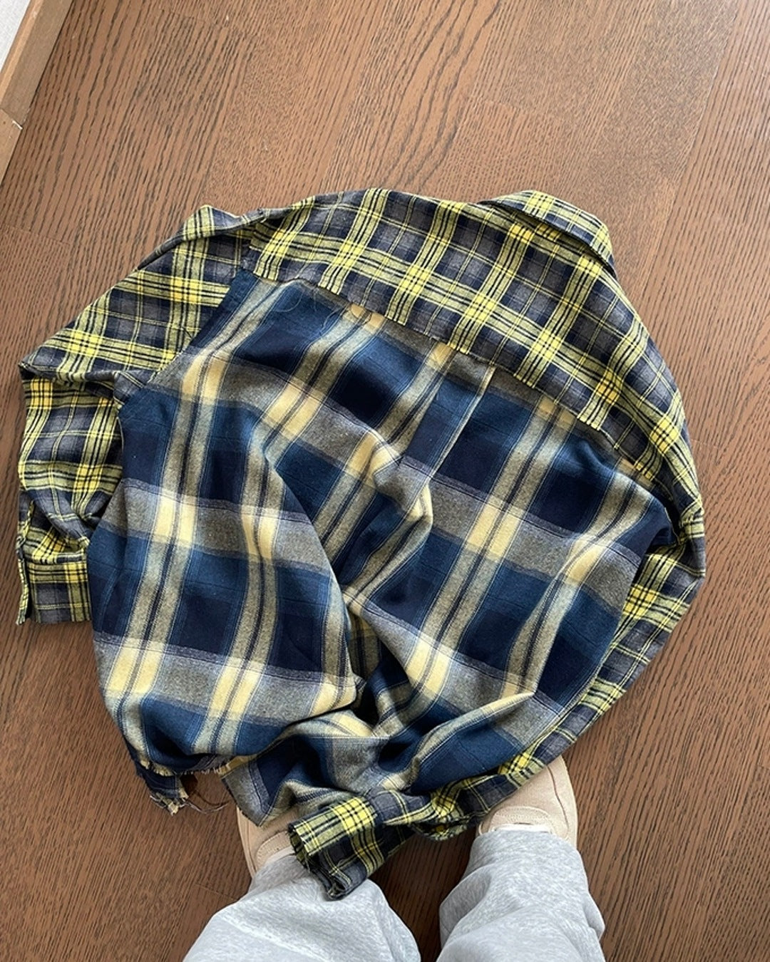 カラーブロックチェック柄シャツ M044