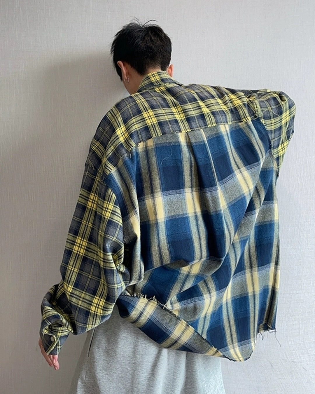 カラーブロックチェック柄シャツ M044