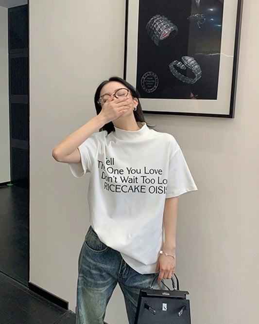 ボトルネックレタリングTシャツ SL861