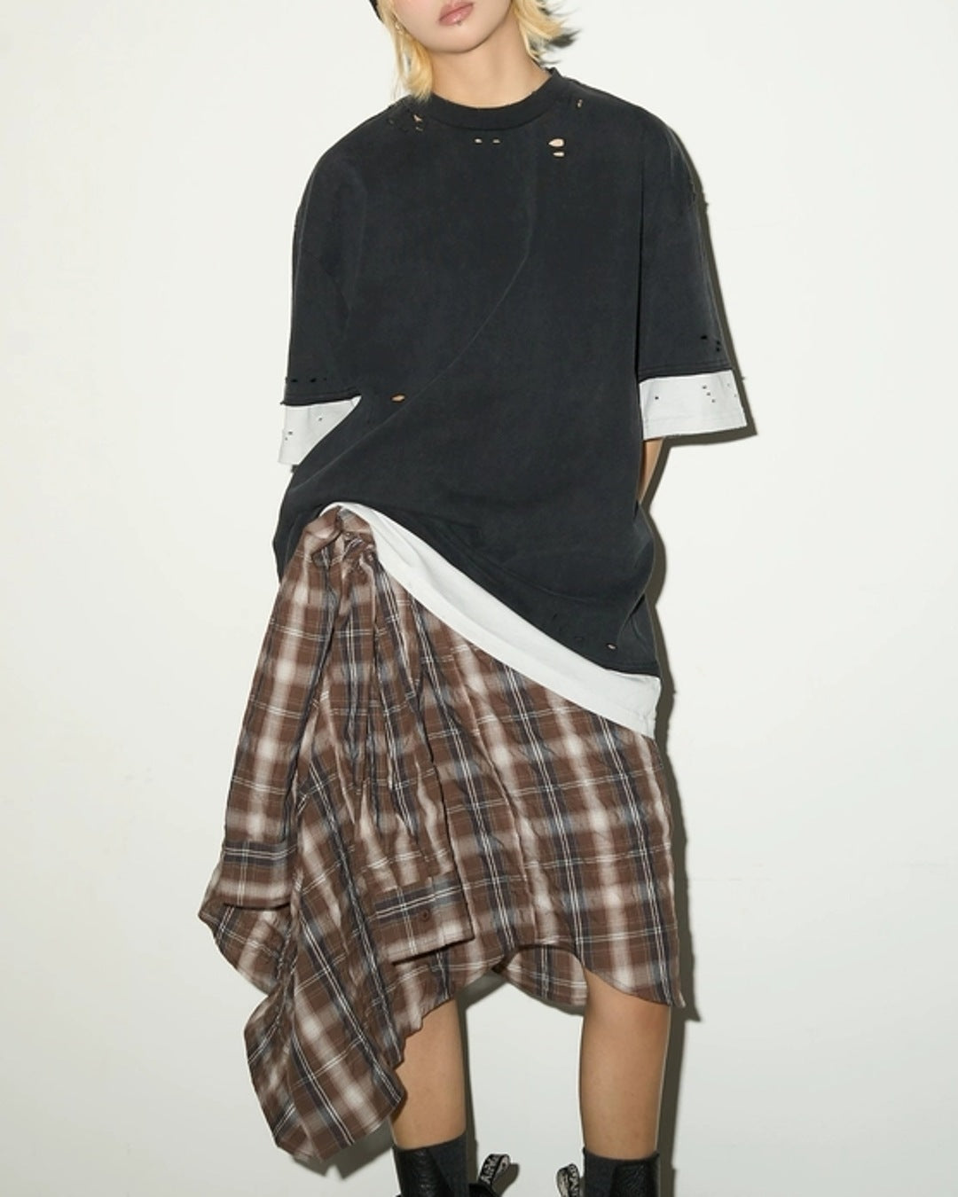 レイヤードライクダメージ加工Tシャツ SL866