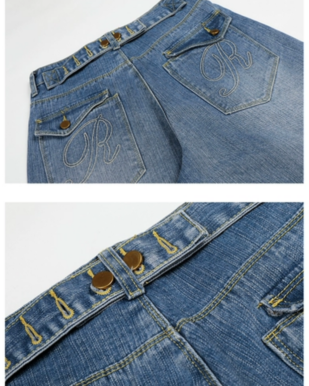 バックベルトデザインデニムパンツ SL891