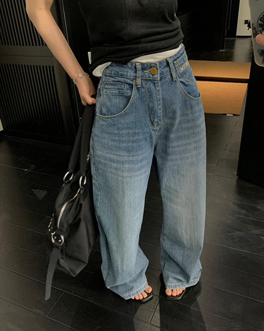 バックベルトデザインデニムパンツ SL891