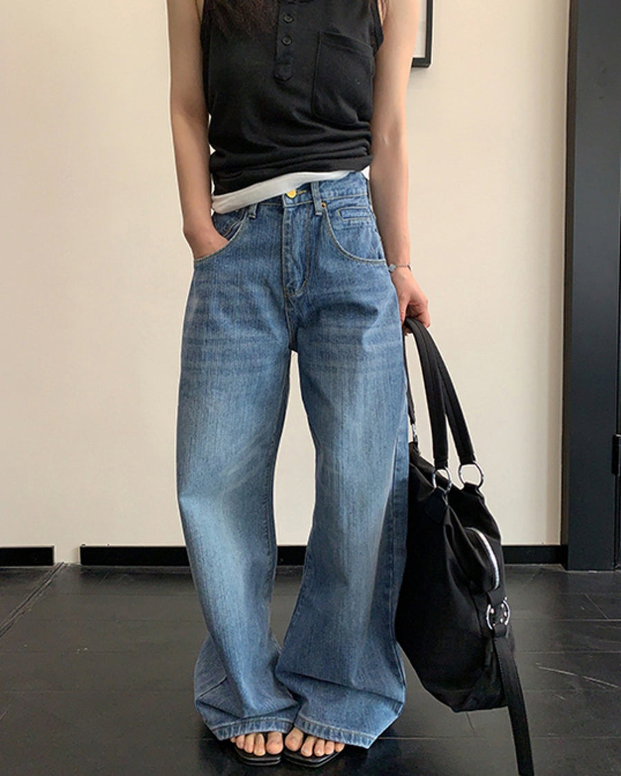 バックベルトデザインデニムパンツ SL891